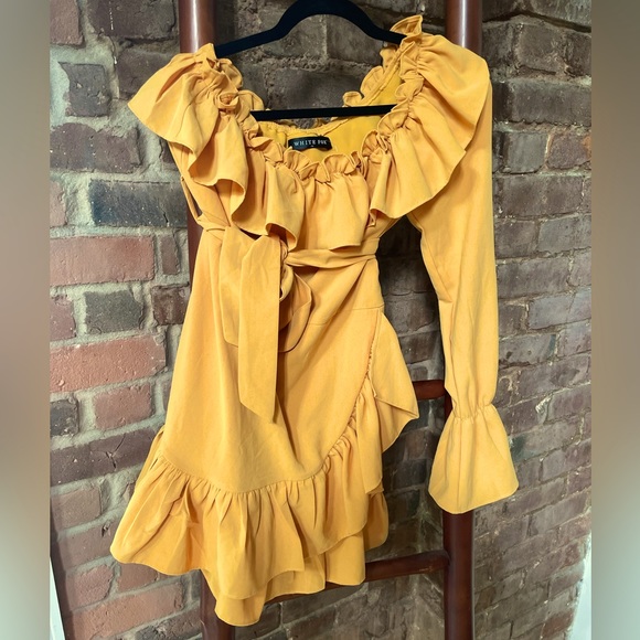 Yellow Ruffle One Shoulder Parisian style Mini Dress - White Fox Boutique - Picture 1 of 5